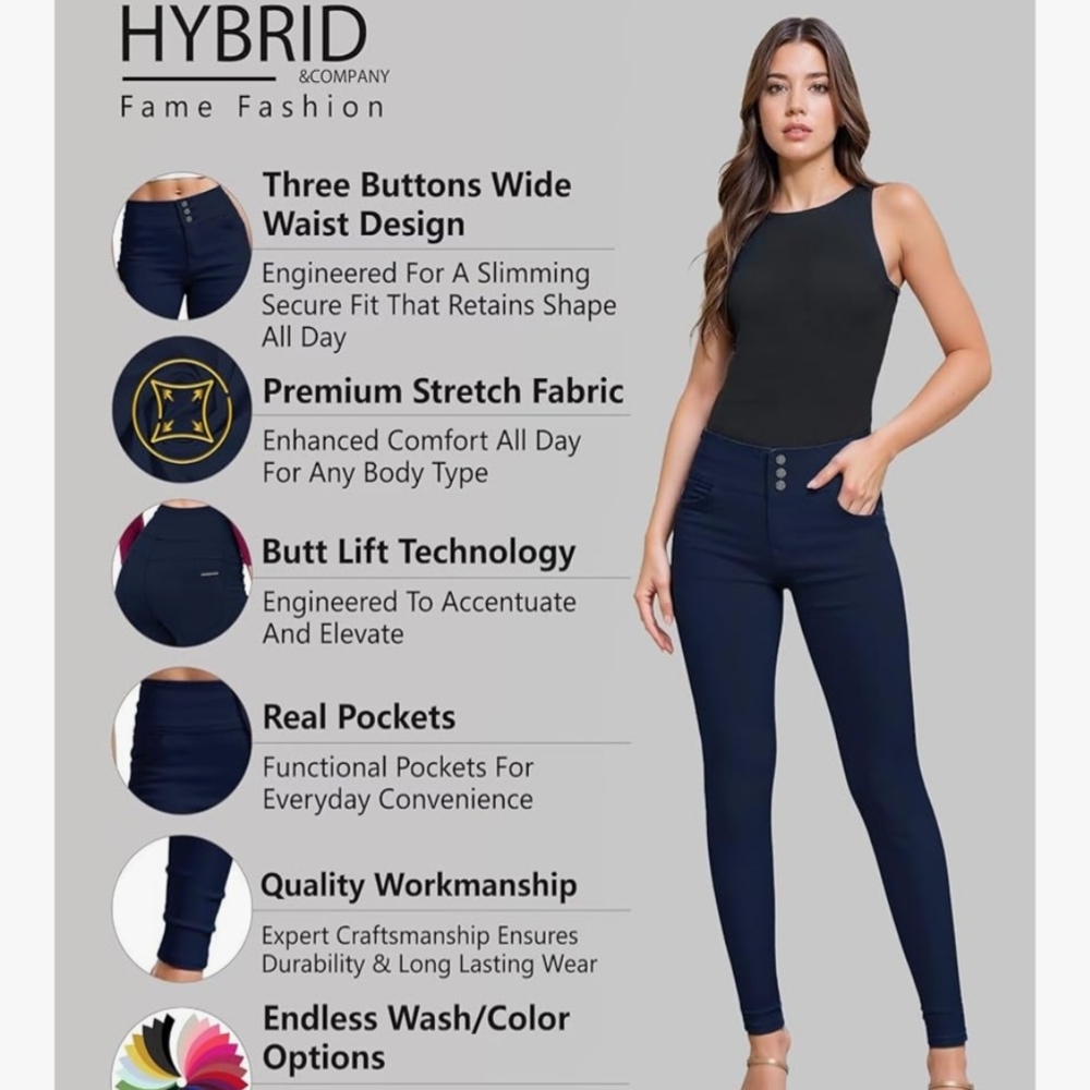 Worn Only Once!Hybrid & Company Plus Size 24Tall Three-Button Booty Pants. Navy. - Picture 2 of 3